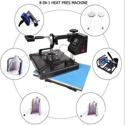 8-in-1 Multifunction Combo Heat Press Machine Sublimation Machine 2D Transfer Mug Hat Tshirt Printer flat baking mat