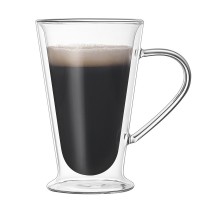 300ml High Borosilicate Double Wall Glass Coffee Cup Mug With Glass Handle