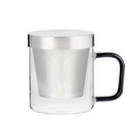 High borosilicate glass mug with steel infuser BPA free glass handle tumbler mug