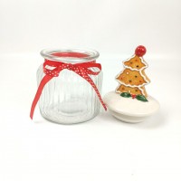 Wholesale Custom food Coffee Sugar Tea Cookie storage glass jar with Christmas tree ceramic lid